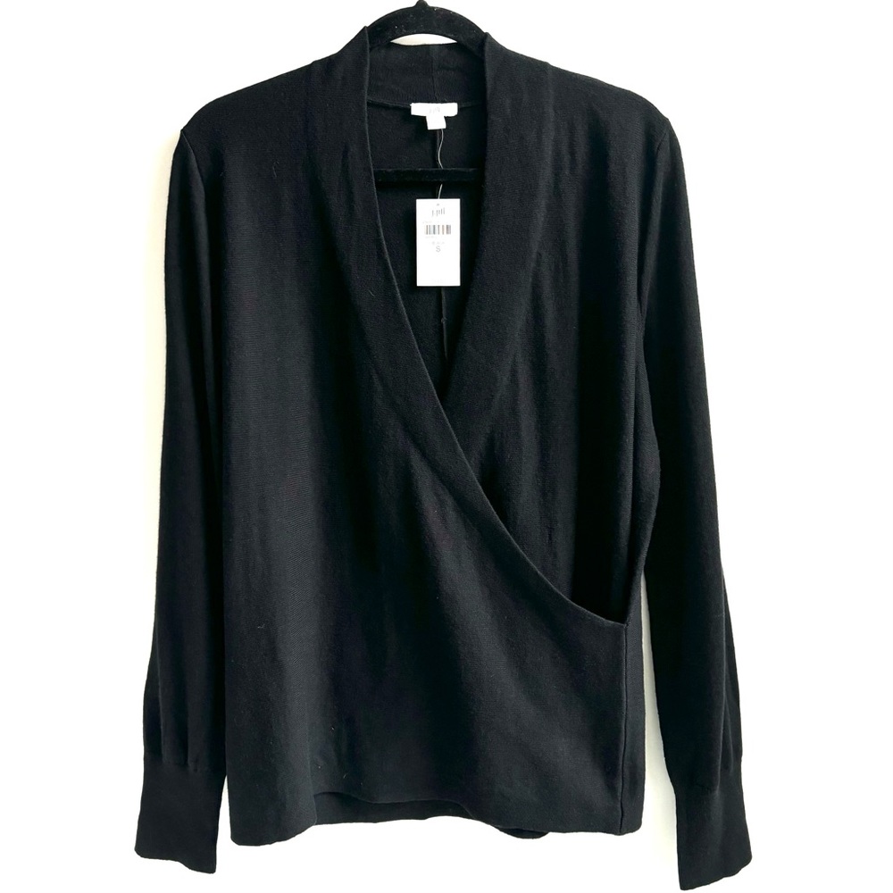 J Jill Seamed Wrap Long Sleeves Sweater Black Size Small